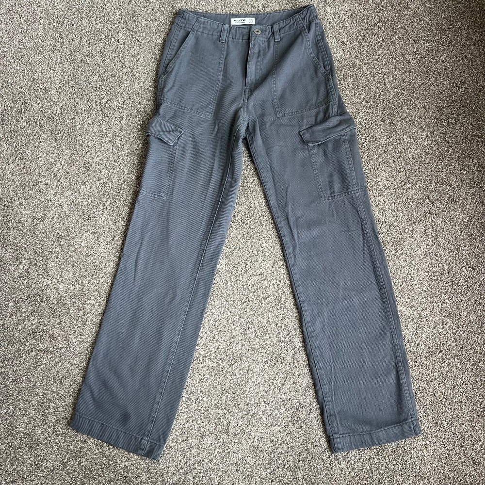Pull & Bear Gray Straight Leg Utility Cargo Pants, Size 4